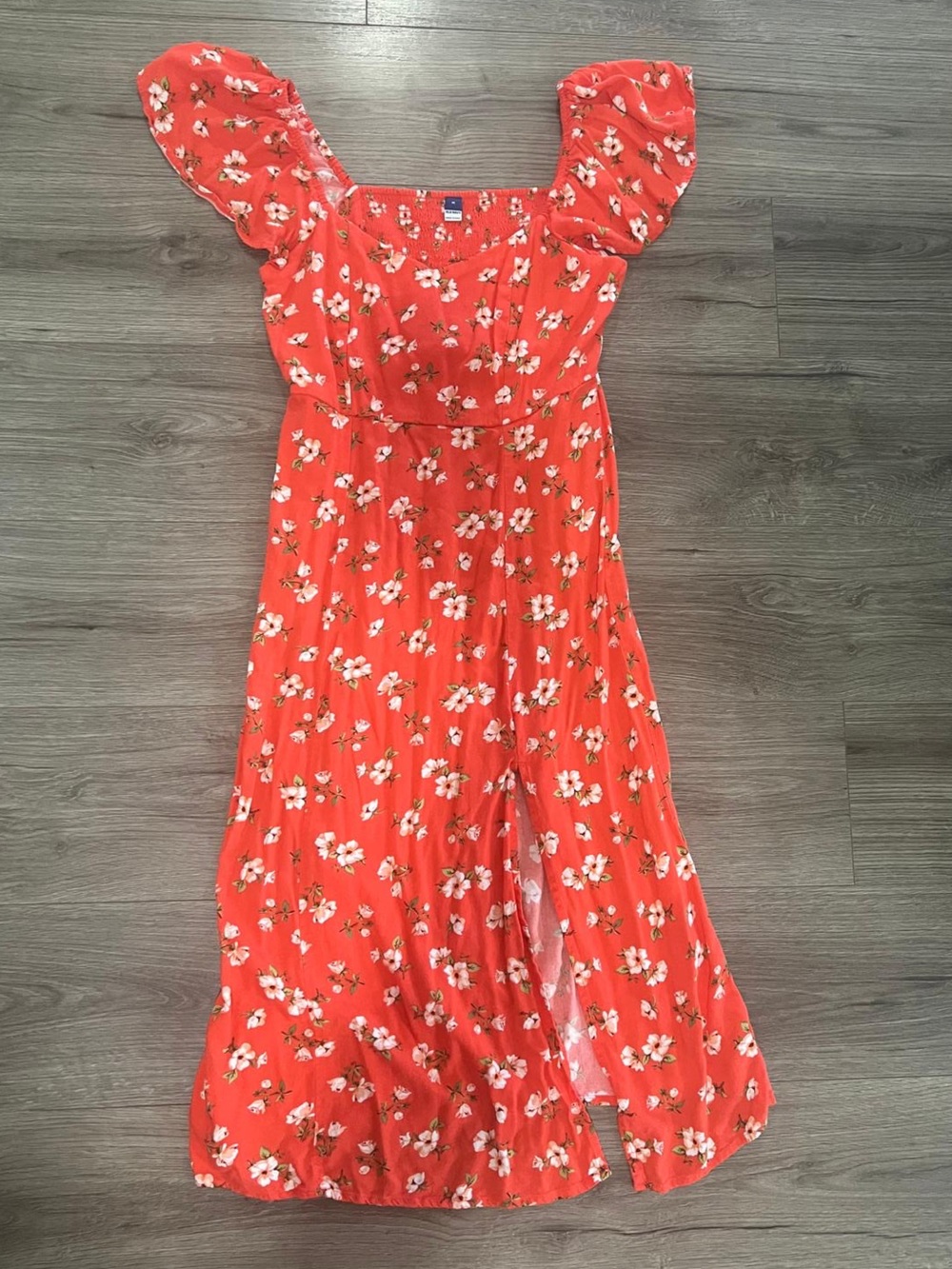 Old Navy Red-Orange Floral Midi Dress